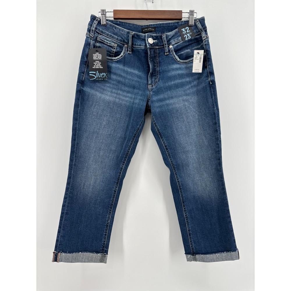 Silver Jeans Co. Britt Curvy Low Rise Denim Capri Womens Blue Denim 32 NWT